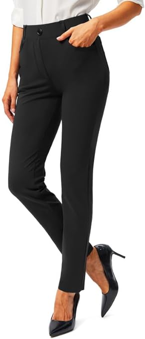 Rammus Womens Yoga Dress Pants with Pockets Stretch Work Leggings for Women Pull On Skinny Slacks for Business Office Casual