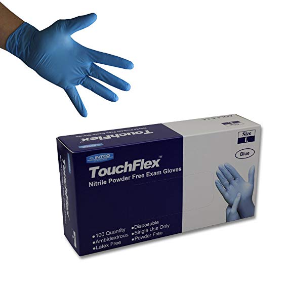 Touchflex Blue Nitrile Powder Free Disposable Gloves - Latex Free - Boxed x100 (Medium)