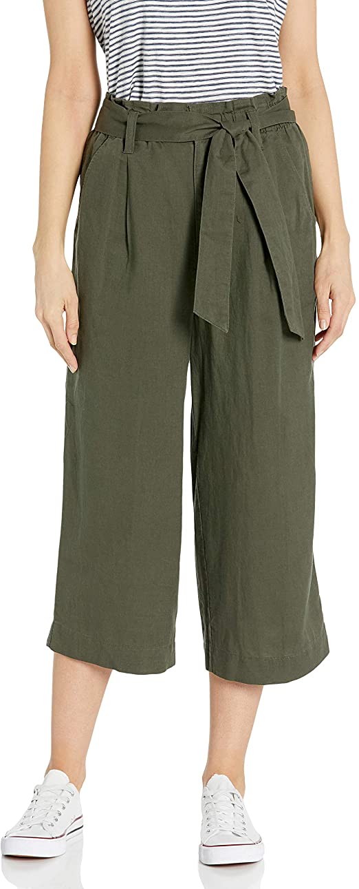 Amazon Brand - Goodthreads Women's Washed Linen Blend Paper Bag Waist Crop Pant