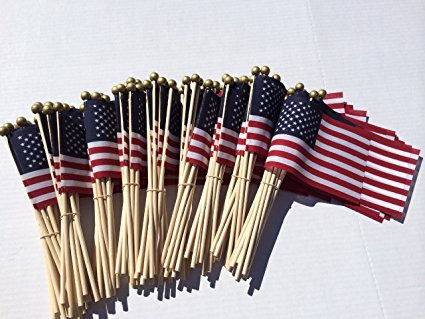 Lot of -100- 4x6 Inch US American Hand Held Stick Flags Safety Ball Top WindStrong®
