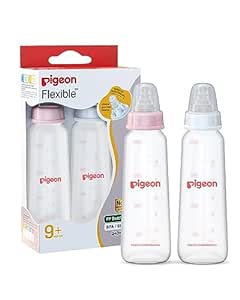 Pigeon Peristaltic Baby Nursing / Feeding Bottle KPP Nipple L,For 9  Month Babies,BPA Free,BPS Free,Pink and White,240 ml,Pack of 2