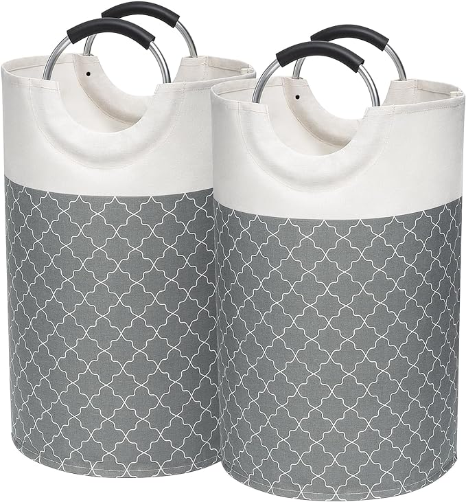 CHICVITA Collapsible Laundry Baskets Clothes Hampers for Laundry, Tall Basket Organizer with Handles, Large Dirty Clothes Basket for Dorm and Home, Canvas Laundry Basket, 2 Pack, 80L, Clover