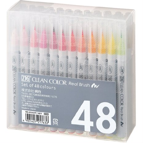 Kuretake Fude Real Brush Pen, Clean Color, 48 Set (RB-6000AT/48V)