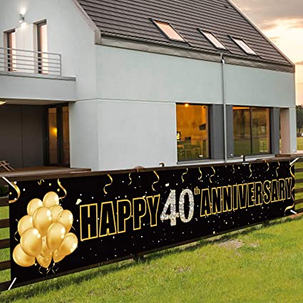 Yoaokiy Happy 40th Anniversary Banner Decorations, 40 Year Wedding Anniversary Party Supplies Backdrop Sign, Gold 40 Anniversary Photo Props for Outdoor & Indoor(9.8x1.6ft)