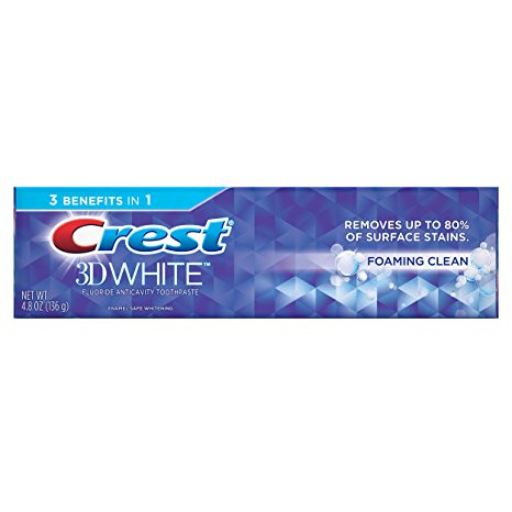 Crest 3D White Foaming Clean Whitening Toothpaste, 4.8 Ounce