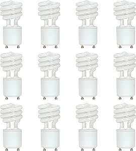 Satco S8203-12PK T2 Mini-Spiral CFL Light Bulb, Bi-Pin/GU24 Base, 13 Watts, 2700K (12 Pack)