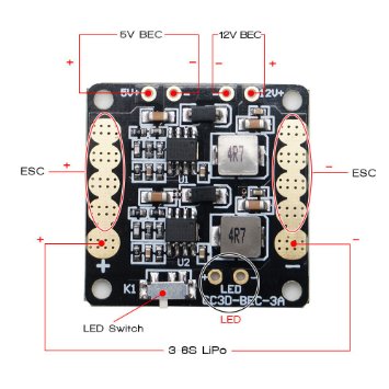 ARRIS® CC3D Naze32 Flight Controller Mini Power Distribution Board PDB w/LED (Comes with BEC 5V-12V output) for 250 Multicopter