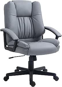 HOMCOM Office Chair, Faux Leather Computer Desk Chair, Mid Back Executive Chair with Adjustable Height and Swivel Rolling Wheels for Home Study, Light Grey