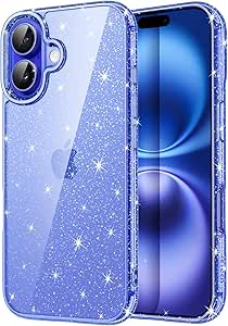 JETech Glitter Case for iPhone 16 6.1-Inch, Bling Sparkle Shockproof Phone Bumper Cover, Cute Sparkly for Women and Girls (Ultramarine)