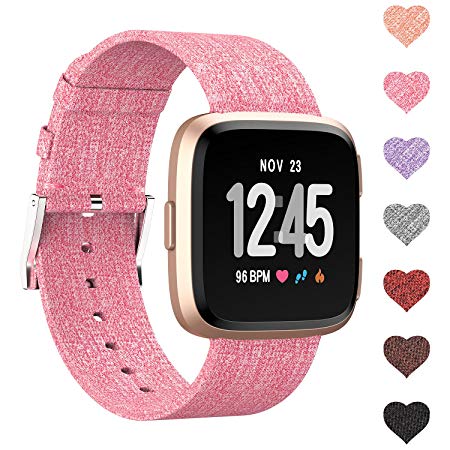 For Fitbit Versa Bands, Versa Woven Bands Breathable Canvas Fitbit Versa Replacement Bands Built-in Quick Release Pin Stainless Steel Buckle Watch Band For Fitbit Versa