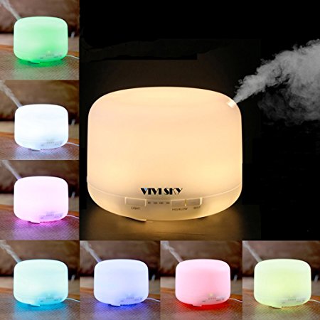 VIVISKY 500ml Rotation Aroma Diffuser Ultrasonic Humidifier LED Color Changing Lamp Light Ionizer