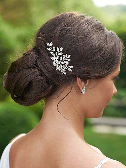 Unicra Bride Wedding Crystal Hair Pins Flower Bridal Hair Pieces Wedding Hair Accessories for Women and Girls Pack of 2 (Silver)
