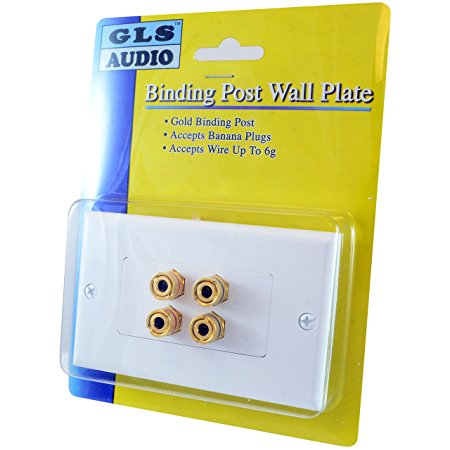 GLS Audio 4 Post Binding Banana Plug Wall Plate White (4 Posts for 2 Speakers)