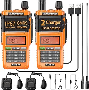 BAOFENG GMRS-9R Waterproof IP67 GMRS Radio,Long Range Two Way Radios Rechargeable Handheld Radio,Dual Band NOAA Scanner, GMRS Repeater Capable, with Type-C Charger AR-771 Antenna Headsets etc,2pack