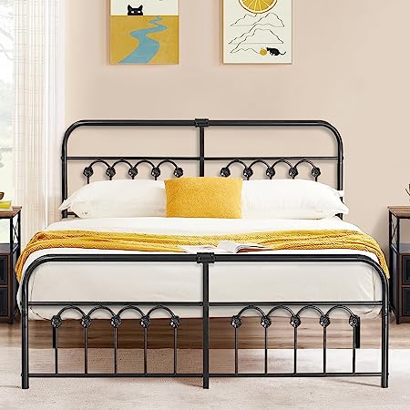 VECELO Bed Frame King Size Metal Platform with Headboard & Footboard, Premium Steel Slat Support Mattress Foundation