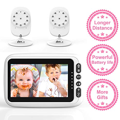 4.3" Video Baby Monitor with 2 Cameras, Auto-Switch Cameras, Up to 8 Hours 1200mAh Rechargeable Battery, 2-Way Talk, Power Saving/VOX Mode, Zoom in, Night Vision, Temperature Detection and Lullabies