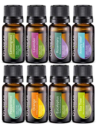 Essential Oil Aromatherapy Set - Pure Therapeutic Grade Oils Lavender, Peppermint, Rosemary, Orange, Tea Tree, Eucalyptus, Lemongrass, Anxiety Relief Blend Kit For Women & Men