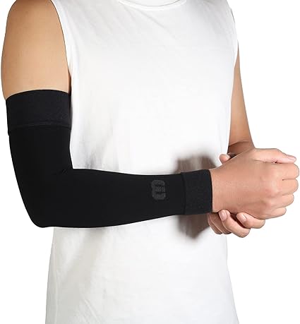 MGANG Lymphedema Compression Arm Sleeve for Women Men, Opaque, 15-20 mmHg Compression Full Arm Support Without Silicone, Relieve Swelling, Edema, Post Surgery Recovery, Single Black L
