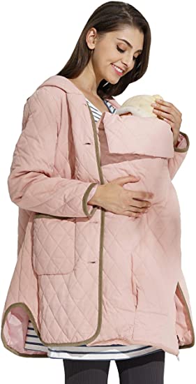 Sweet Mommy Maternity and Babywearing Quilted Parka Coat with Removable Panel