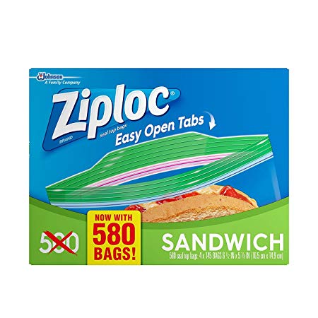 Ziploc Sandwich Bags with Easy Open Tabs (6 1/2 in X 5 7/8 in), 580 Bags
