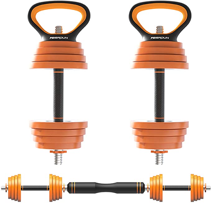 FEIERDUN Adjustable Fitness Dumbbells Set,Free Weight Barbell Dumbbell Set,Home Gym Work Out with Connecting Rod,6 in 1 & 2 in 1 Set 15lbs - 66lbs Home Fitness Equipment