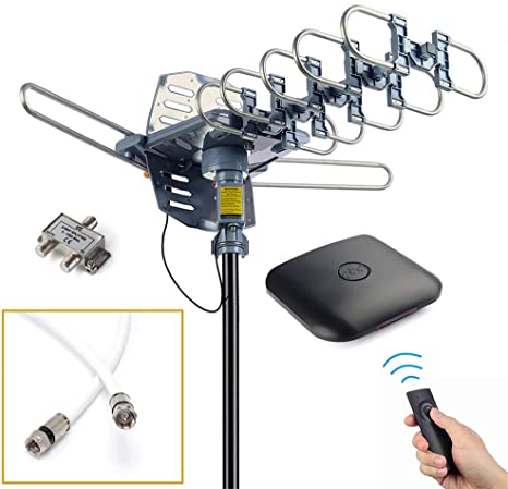 pingbingding Outdoor Digital HD TV Antenna 150 Miles Motorized 360 Degree Rotation with 60FT RG6 Coax Cable - UHF/VHF / 1080P / 4K Snap-On Installation