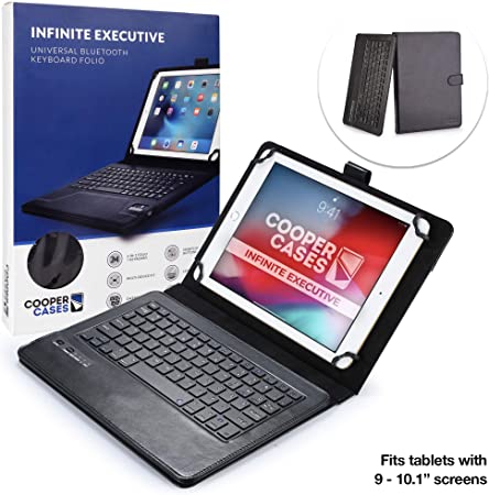 Cooper Infinite Executive Keyboard Case for 9, 10, 10.1 inch Tablets | 2-in-1 Bluetooth Wireless Keyboard and Leather Folio Cover (Black)