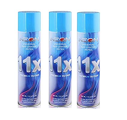 3 Cans NEON 11X Butane Refill Fuel Fluid Lighter Ultra Refined 11 Times 10.14 Oz