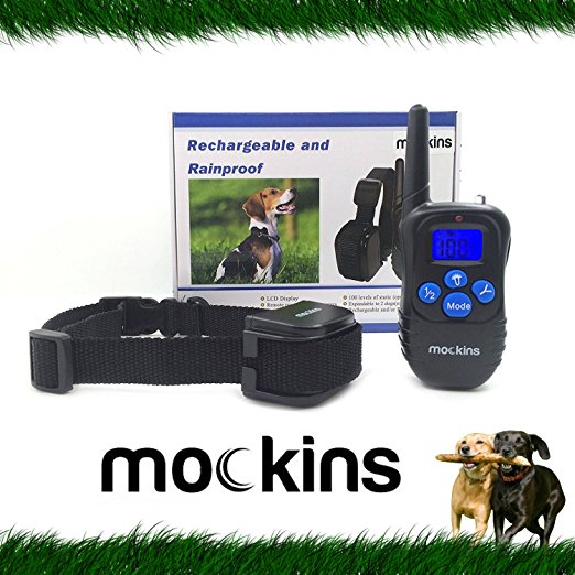 Mockins 100% Rainproof Rechargeable Electronic Remote Dog Training Shock Collar with Beep and Vibration - E-Collar with 330 Yards ( 990 ft ) Distance