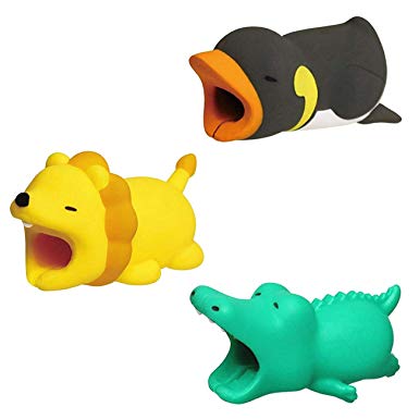 Cute Animal Bite Cable Protector 3 Pack, Charger Saver Buddies Phone Bites Charging Cords, Gift
