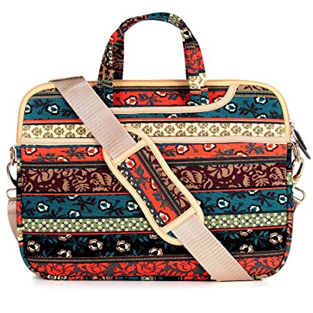 JBonest 14.1 Inch Bohemian Laptop Bag Briefcase Canvas Fabric Laptop Handbag For Macbook Messenger Shoulder Case Sleeve