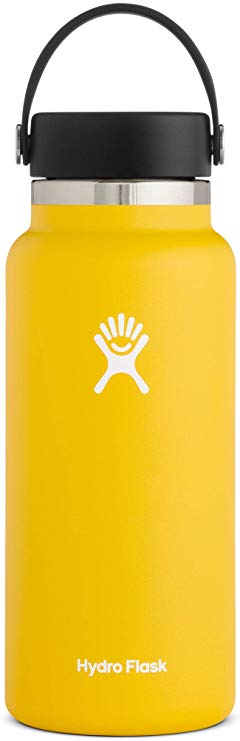 Hydro Flask Water Bottle - Stainless Steel & Vacuum Insulated - Wide Mouth 2.0 with Leak Proof Flex Cap - 32 oz, Sunflower