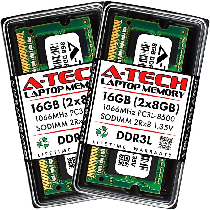 A-Tech 16GB (2 x 8GB) DDR3/DDR3L 1066MHz PC3-8500 Laptop RAM SODIMM Kit | 2Rx8 1.35V Non-ECC Unbuffered 204-Pin Memory Upgrade Modules