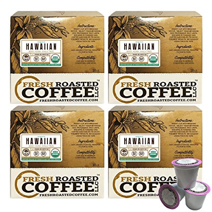 Organic 100% Hawaiian Kona Coffee Cups, Direct Trade - Hala Tree Farms, 72 ct. of Single Serve Capsules for Keurig K-Cup Brewers, Fresh Roasted Coffee LLC.