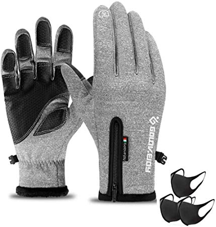 Winter Warm Gloves Touch Screen Driving Gloves Water Resistant Windproof Cold Weather Sports Gloves for Running Cycling Outdoor Hiking Skiing Best Gifts for Men and Women 3 Mouth Masks (XL, Gray)