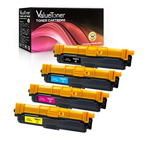 Valuetoner Compatible Toner Cartridge Replacement for Brother TN221 TN225 (Black/ Cyan/ Magenta/ Yellow) High Yield 4 Pack for HL3140CW, HL-3170CDW, MFC9130CW MFC-9330CDW MFC-9340CDW laser printer