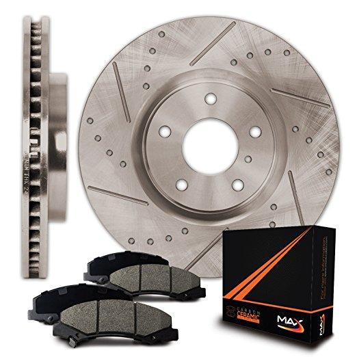 Max KT004831 Front Premium Slotted & Drilled Rotors and Ceramic Pads Combo Brake Kit