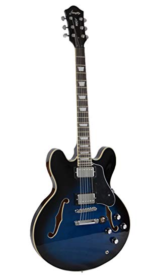Full Size Hollow body Electric Guitar with Cable, and Picks (Blue Burst)