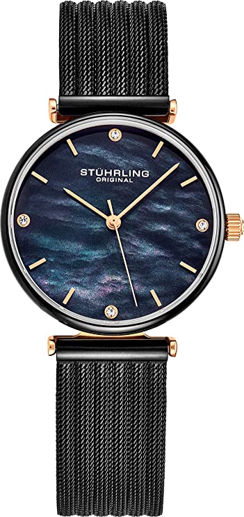 Stuhrling Original Womens Watch Mother of Pearl Analog Watch Dial, Silver Stainless Steel Braided Mesh 3927 Watches for Women Collection