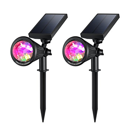 CREATIVE DESIGN LED Outdoor Solar Spotlight, Multi-Colored 4 LED Adjustable Landscape Lighting, Waterproof Wall Light for Outdoor Garden Decorations, Solar Powered Auto On/Off Night Light(2 Pack)