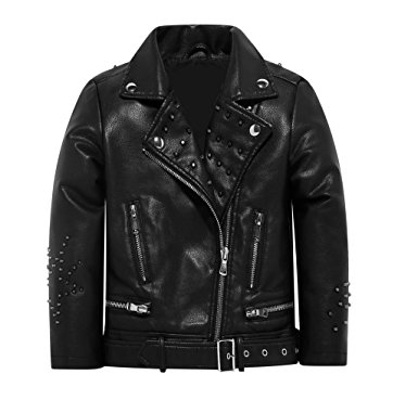 The Twins Dream Girls Faux Leather Jacket Motorcycle Jacket For Kids Leather Coat For Boys 3-12