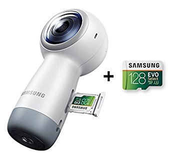 Samsung Gear 360 (2017 Edition) Real 360° 4K VR Camera (US Version with Warranty)   Samsung 128GB 100MB/s (U3) MicroSD EVO Select Memory Card with Adapter (MB-ME128GA/AM)