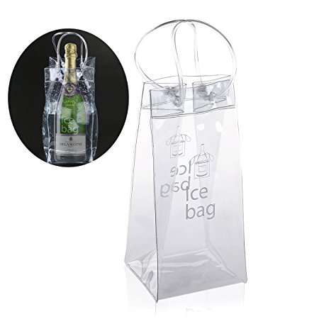 Ice Bag - Nuolux Clear Transparent PVC Champagne Wine Pouch Cooler Bag with Handle