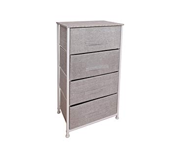 East Loft Tall 4 Drawer Dresser |Storage Organizer for Closet, Nursery, Bathroom, Laundry or Bedroom | Fabric Drawers, Solid Wood Top, Durable Steel Frame (Light Grey)