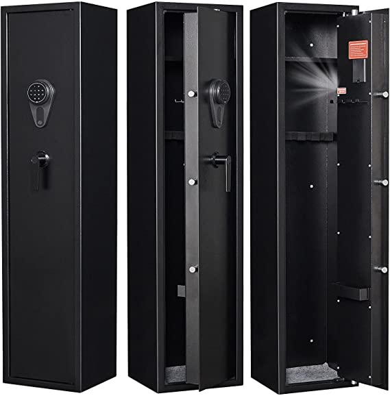 KAER Large Rifle Safe, Gun Safe for 2-5 Rifles Shotguns, Quick Access Electronic Gun Cabinet with Pistol Handgun Lockbox Shelves for Home