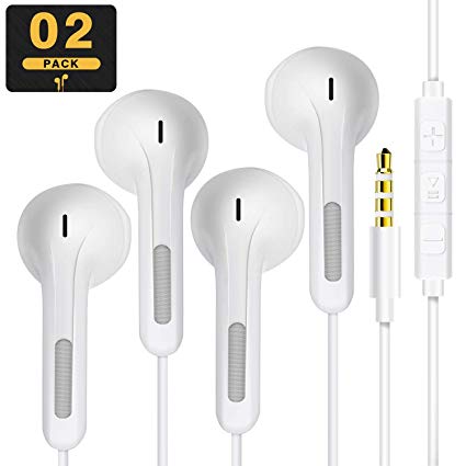 Earphones Headphones, ZGEM 2Pack In-Ear Earbuds Tangle Free with Remote & Mic Earphones Compatible with Smartphone, MP3/MP4 Player Tablet and All 3.5mm Audio Device