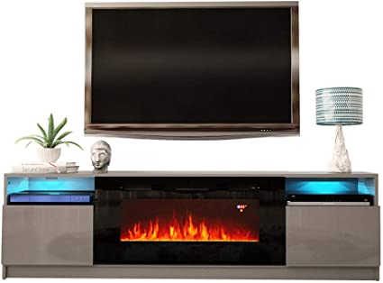 MEBLE FURNITURE & RUGS York 02 Electric Fireplace Modern 79" TV Stand (Gray)