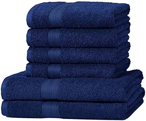 AmazonBasics Fade Resistant Towel Set, 2 Bath and 4 Hand - Royal Blue, 500gsm