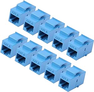 iGreely RJ45 Keystone Jack - 10Pack Cat6 Cat5e Cat5 Compatible 8P8C Ethernet Network Jack Insert Snap In Adapter Connector Port Inline Coupler For Wall Plate Outlet Panel (Blue)