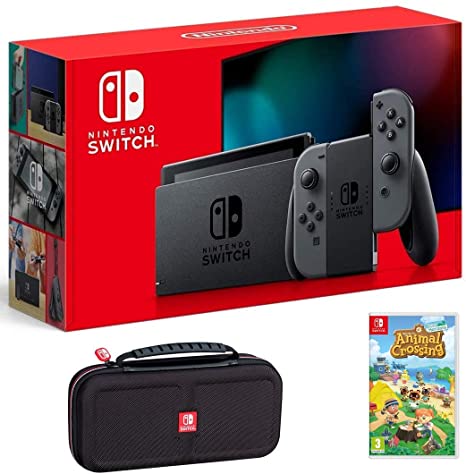 Nintendo Switch Bundle w/Game & Case: Nintendo Switch 32GB Console with Gray Joy-Con, Animal Crossing New Horizons Game, Tigology Travel Case